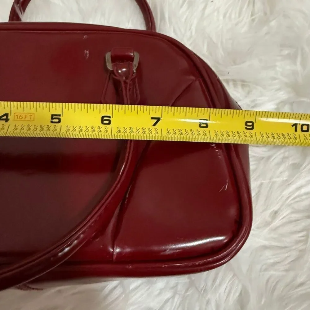 Vintage Nine West Red Patent Bag Shoulder Purse Small Bowler Zipper